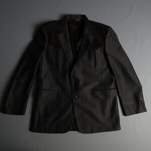 Vintage Sheplers Western Blazer Mens 40R Single Breasted Dark Gray Black USA